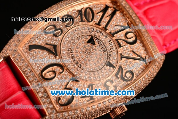 Franck Muller Cintree Curvex Swiss Quartz Rose Gold/Diamonds Case with Diamonds Dial and Hot Pink Leather Strap - Click Image to Close